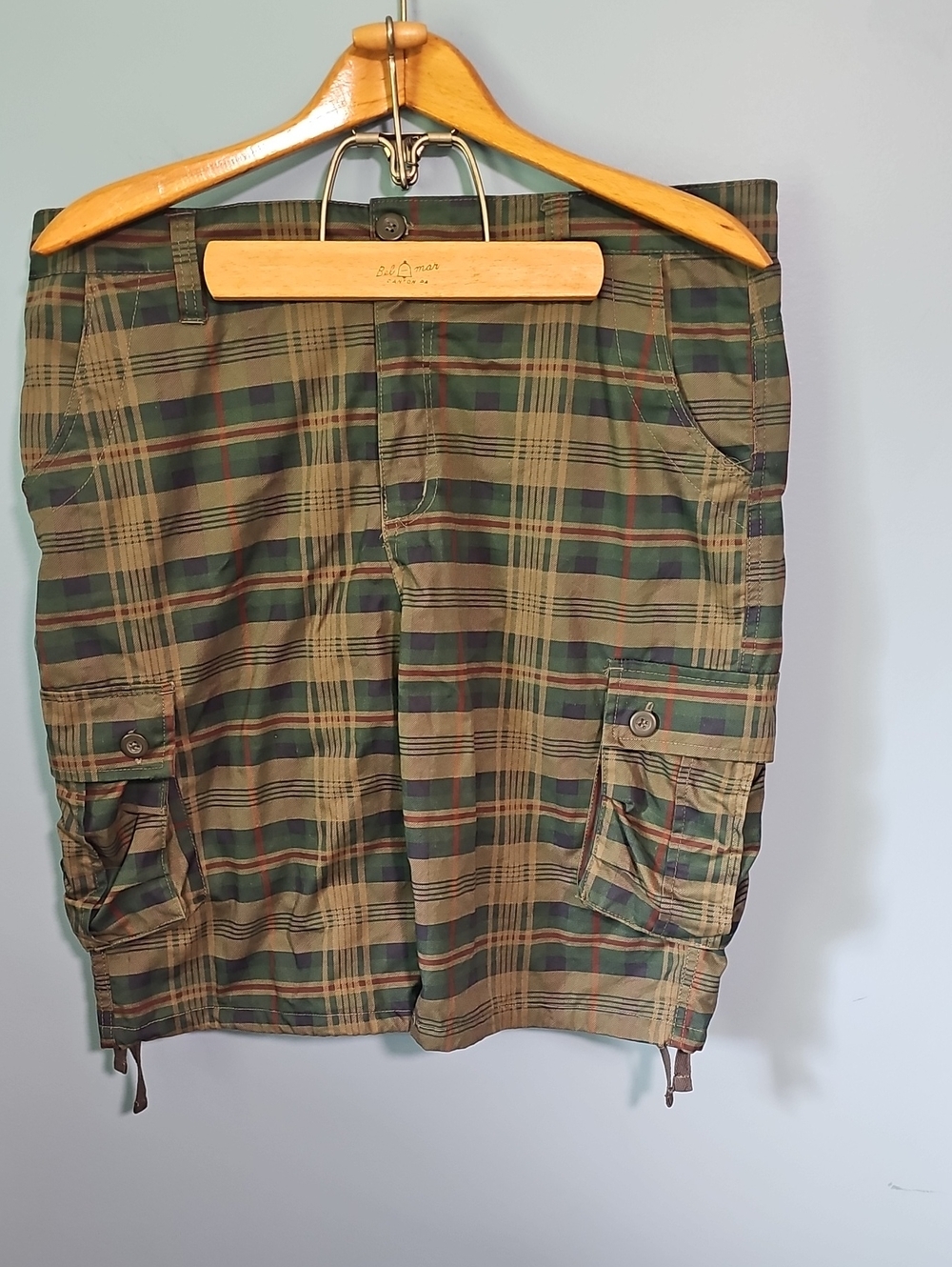 Men's Green Plaid Cargo Shorts Size 38